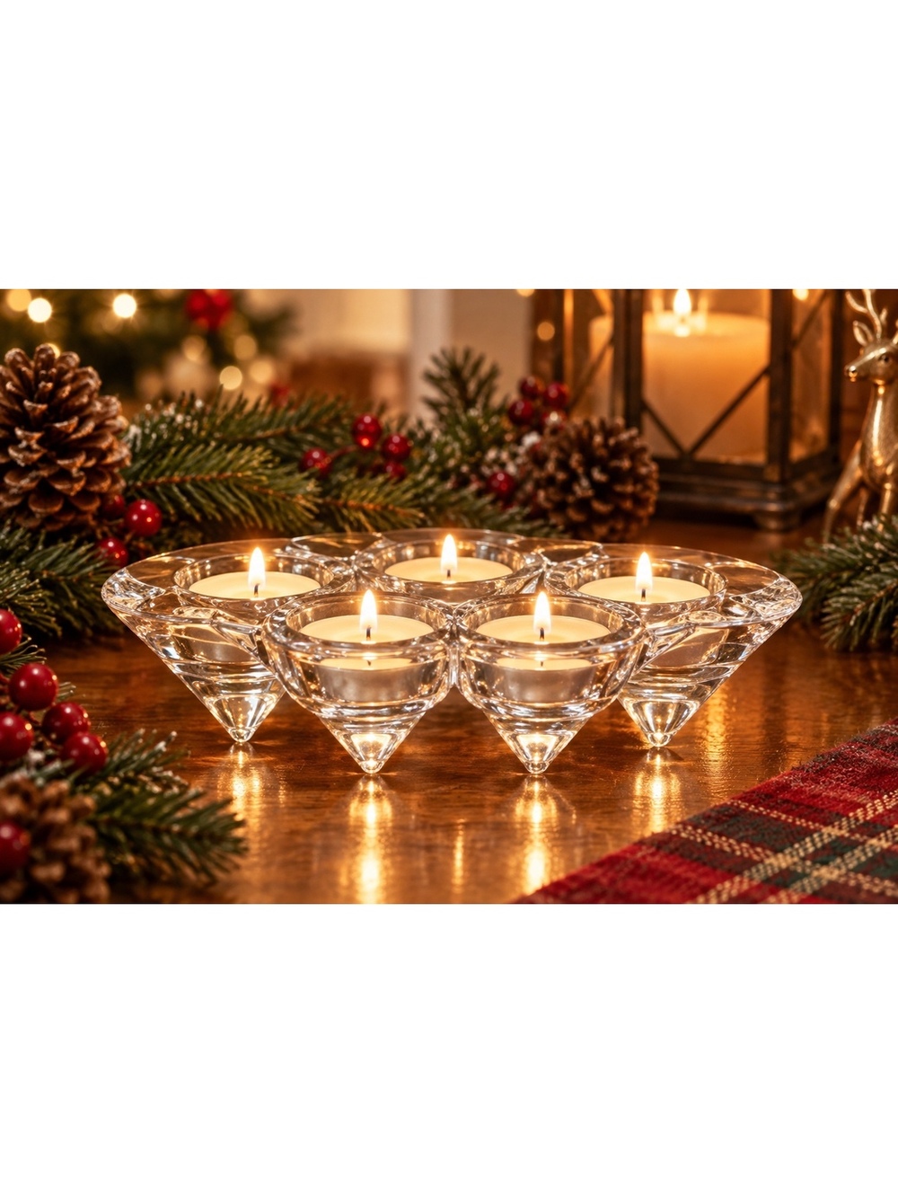 Heavy Crystal Clear Glass 6 Tea Light Candle Holder Piece